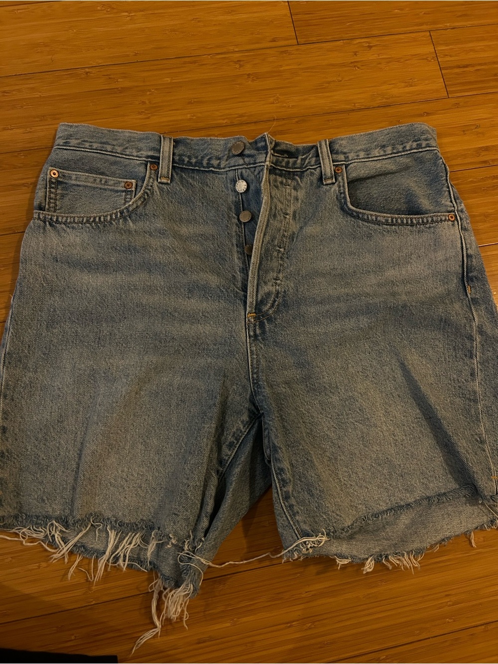 Denim Forum Light Blue High-Rise Distressed Jean Shorts